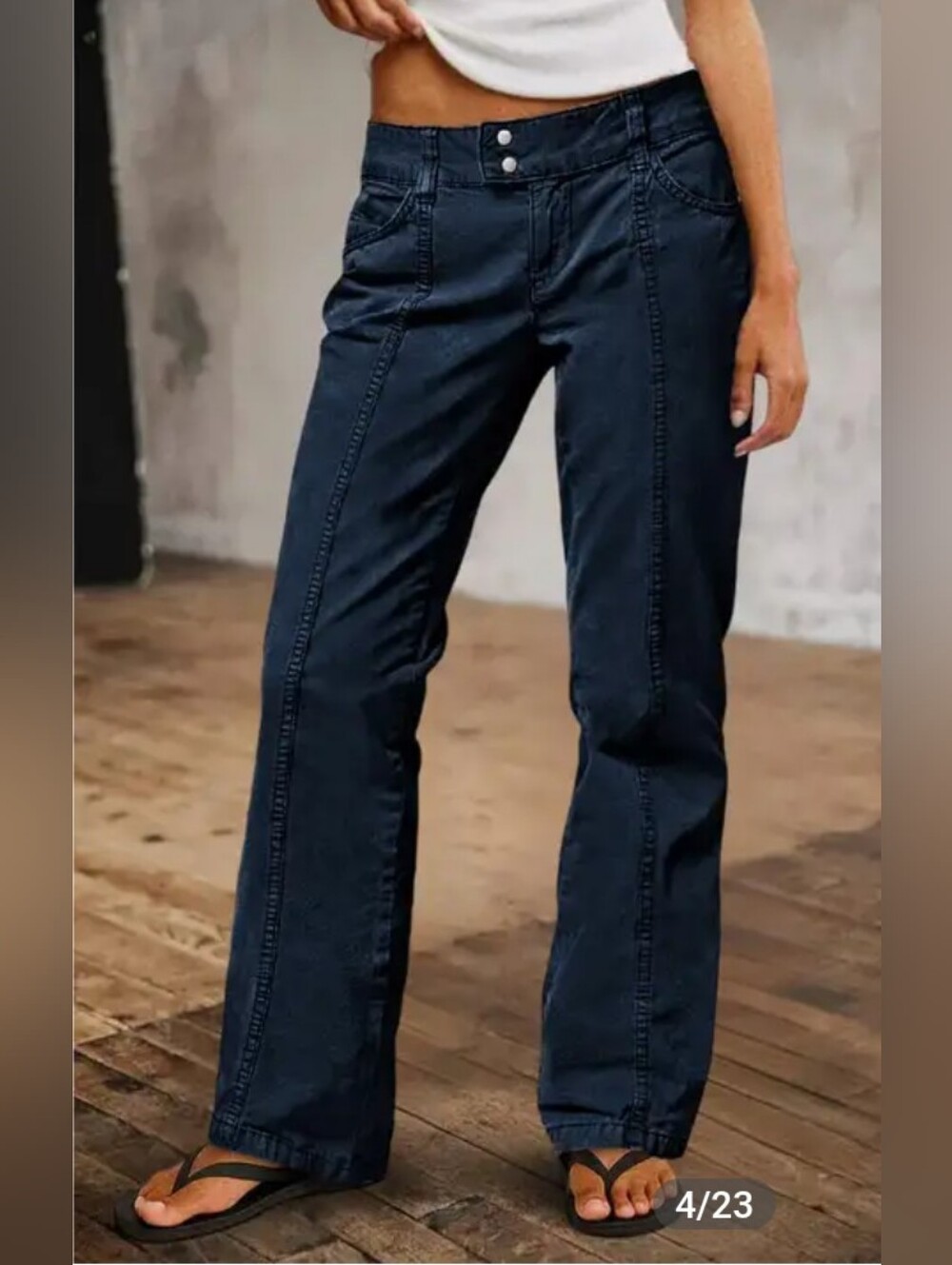 Flamingals Solid Front Dark Navy Straight-Leg Pants NWT Women's Small